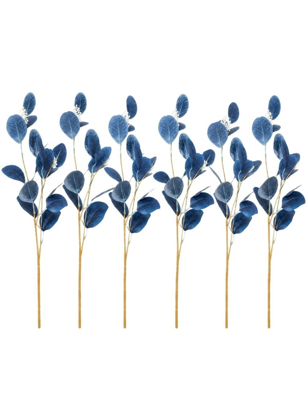 Blue Artificial Eucalyptus Style Stems Set of 6, 21 Inch Faux Greenery Floral Fi
